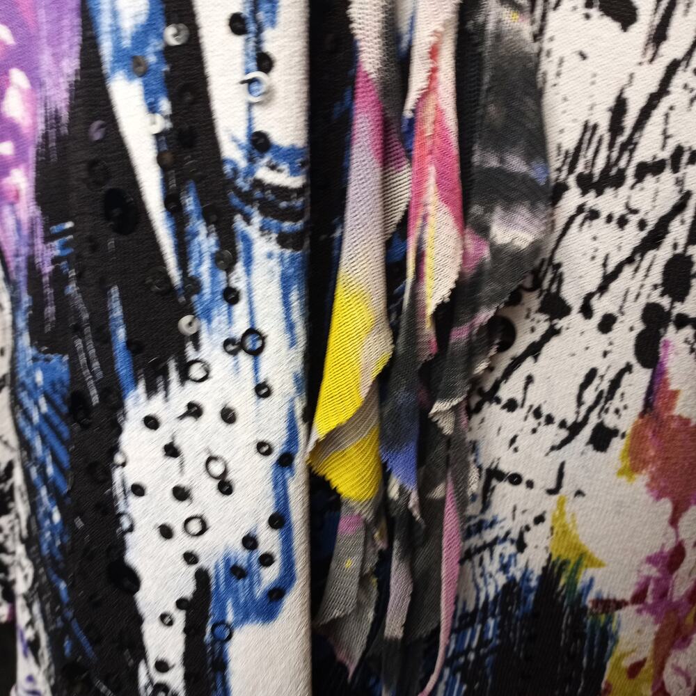 ALBERTO MAKALI Abstract Multi-Color Ruffled  Knit Top XL - Picture 4 of 6